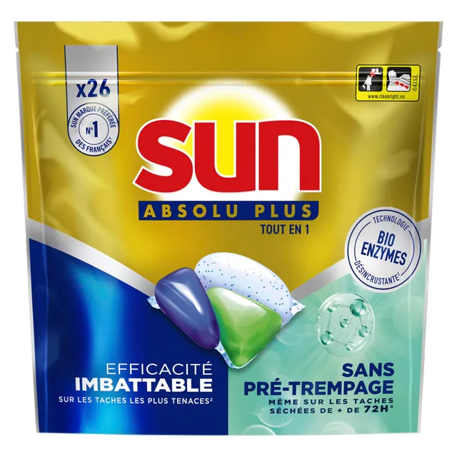 sun-absolu-plus-bio-enzymes-capsules-lave-vaisselle-26-lavages image 1