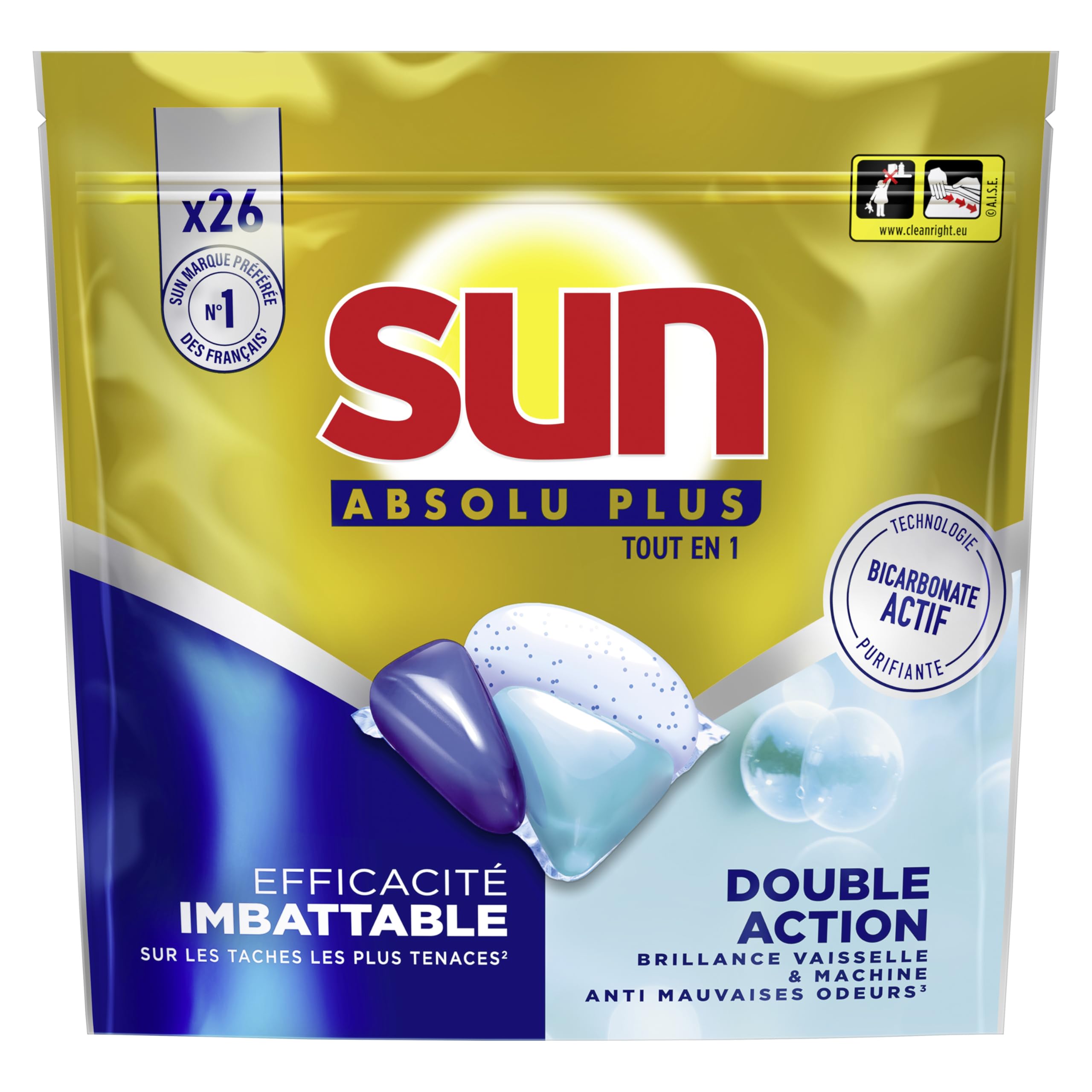 sun-absolu-plus-capsules-lave-vaisselle-bicarbonate-26-pastilles image 1