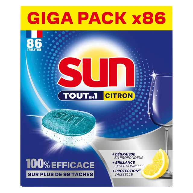 sun-tout-en-1-tablettes-lave-vaisselle-citron-86-pastilles image 1