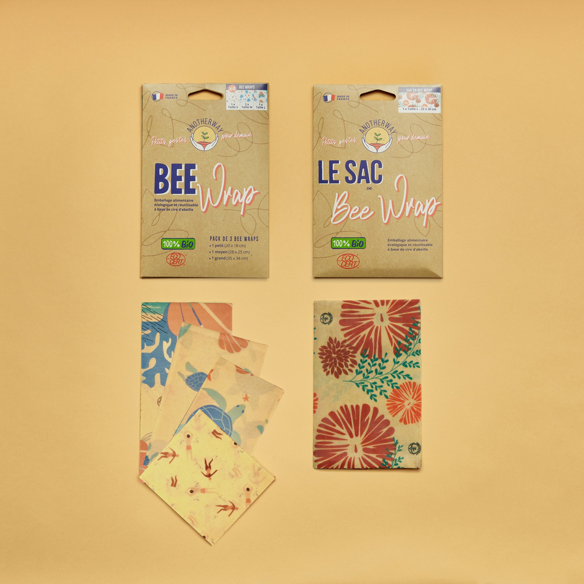 anotherway-coffrets-bee-wraps-bio-essentiel-4-wraps-sac image 1