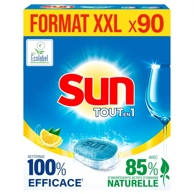 sun-tout-en-1-pastilles-lave-vaisselle-citron-ecolabel-90-capsules image 1
