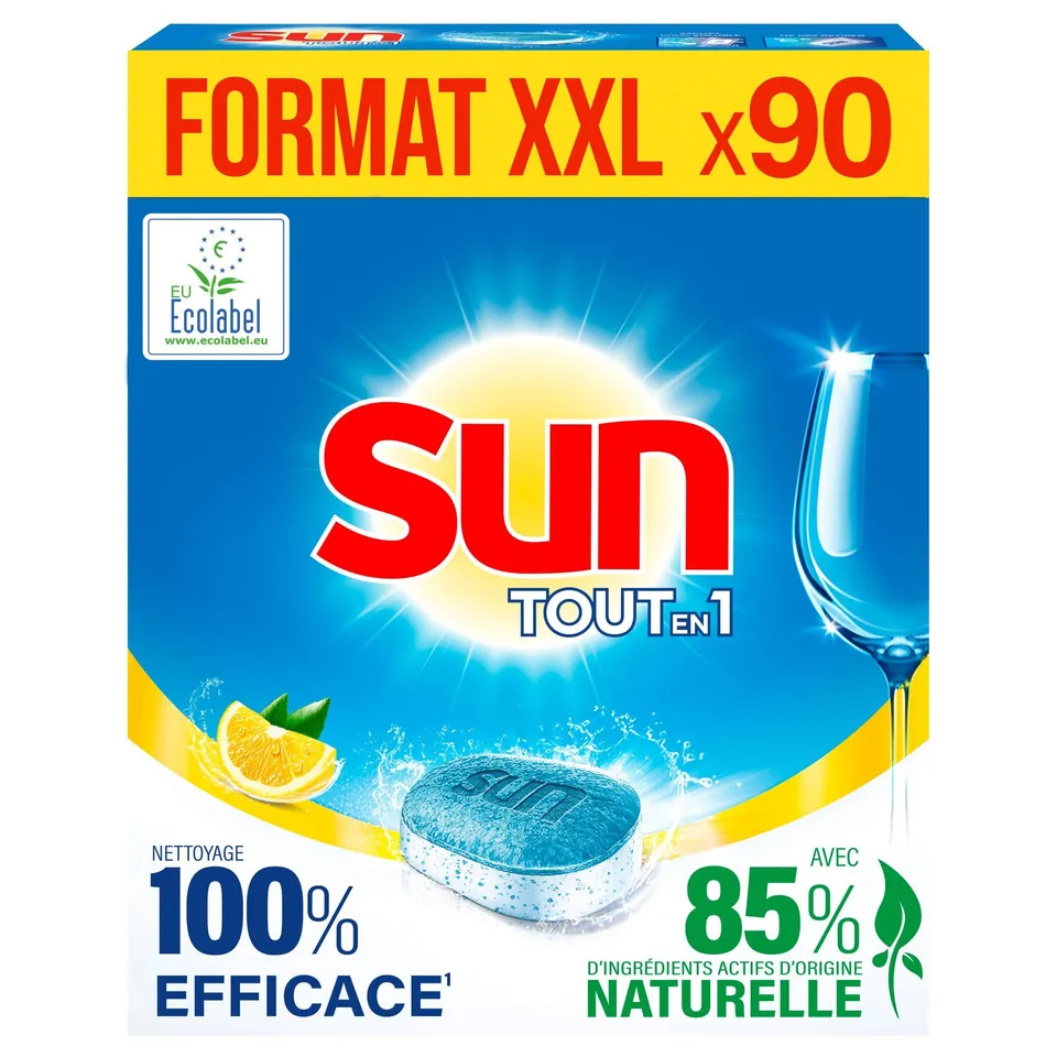 sun-tout-en-1-pastilles-lave-vaisselle-citron-ecolabel-90-capsules image 1