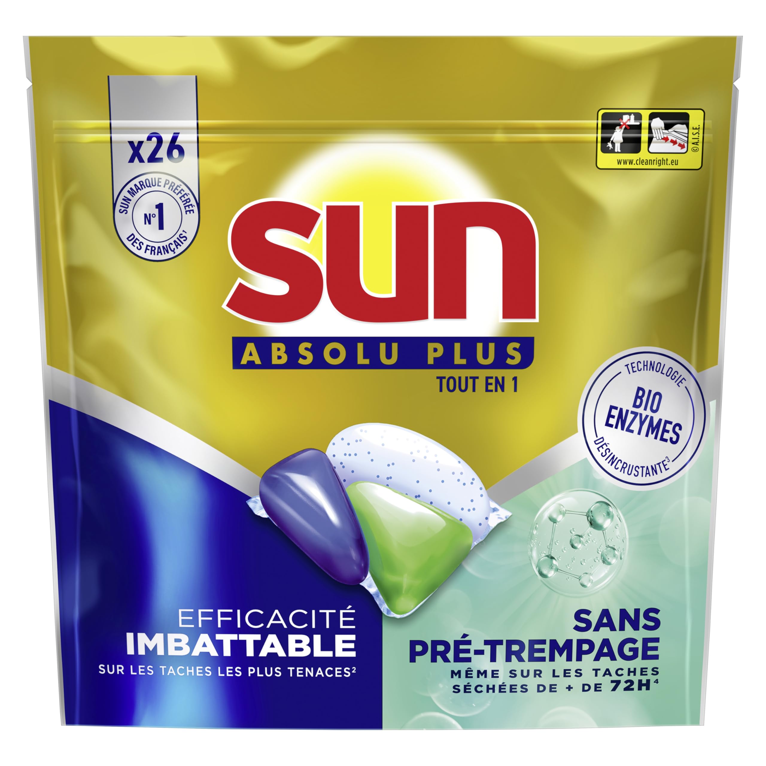 sun-absolu-plus-bio-enzymes-capsules-lave-vaisselle-26-lavages image 1