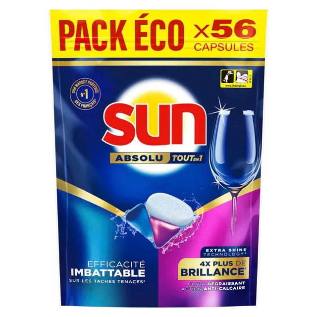 sun-absolu-tout-en-1-capsules-lave-vaisselle-x56-brillance-anti-calcaire image 1