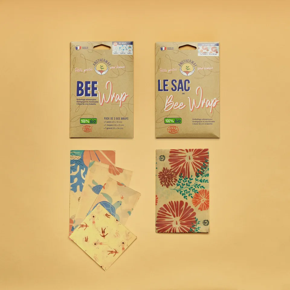 anotherway-coffrets-bee-wraps-bio-essentiel-4-wraps-sac image 1