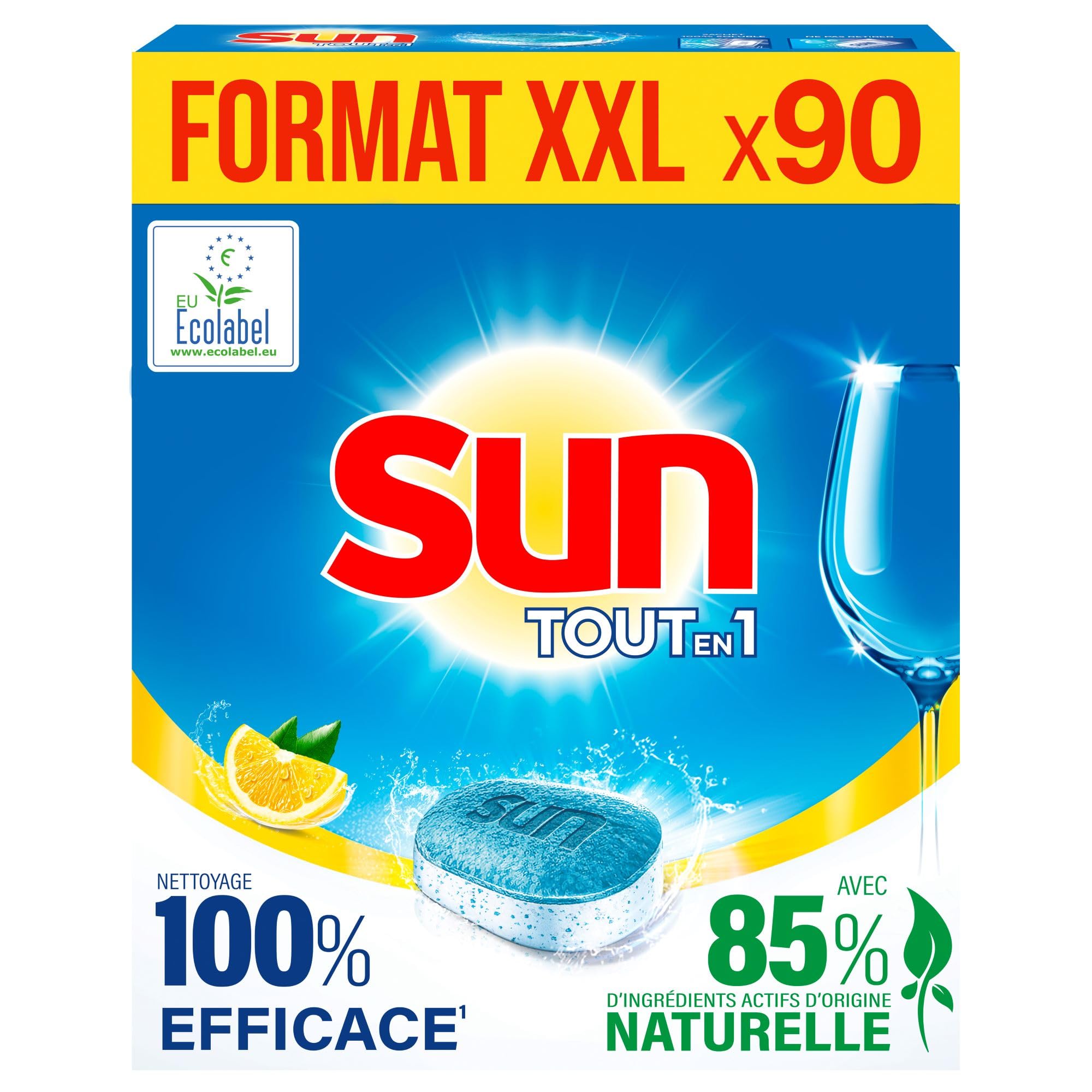 sun-tout-en-1-pastilles-lave-vaisselle-citron-ecolabel-90-capsules image 1