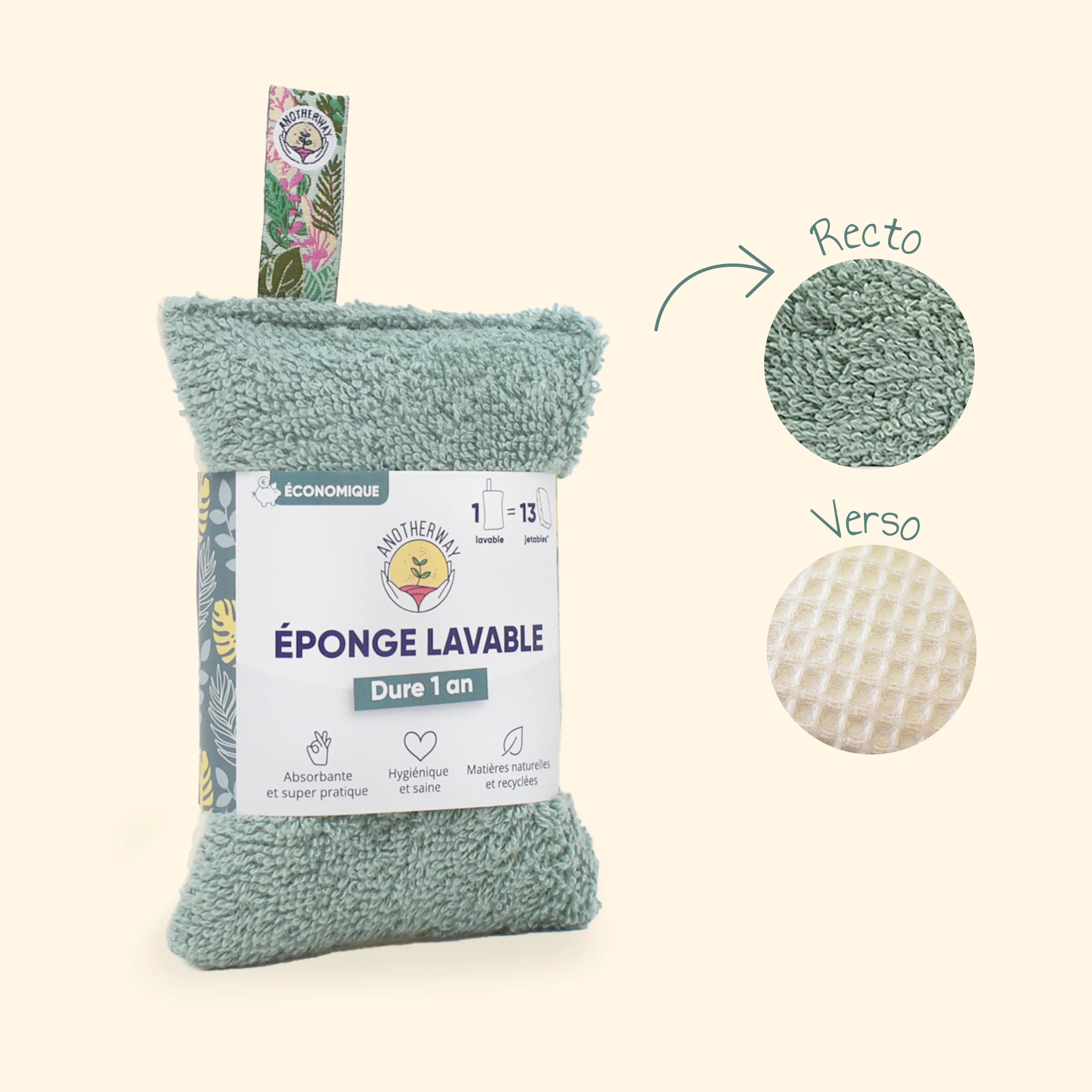 anotherway-vaisselle-cologique-ponge-lavable-verte image 1