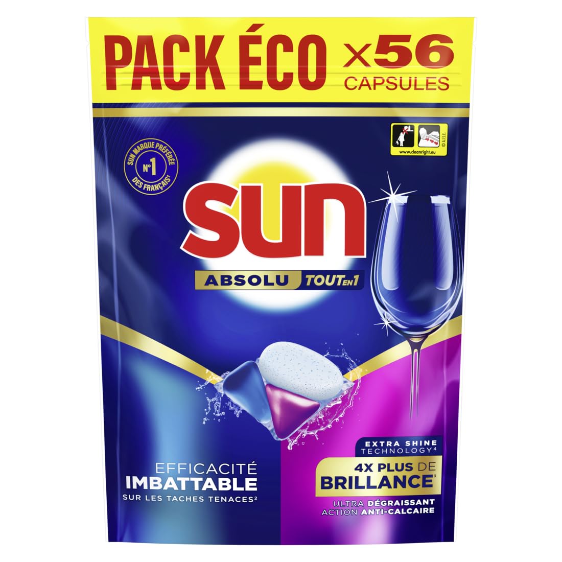 sun-absolu-tout-en-1-capsules-lave-vaisselle-x56-brillance-anti-calcaire image 1